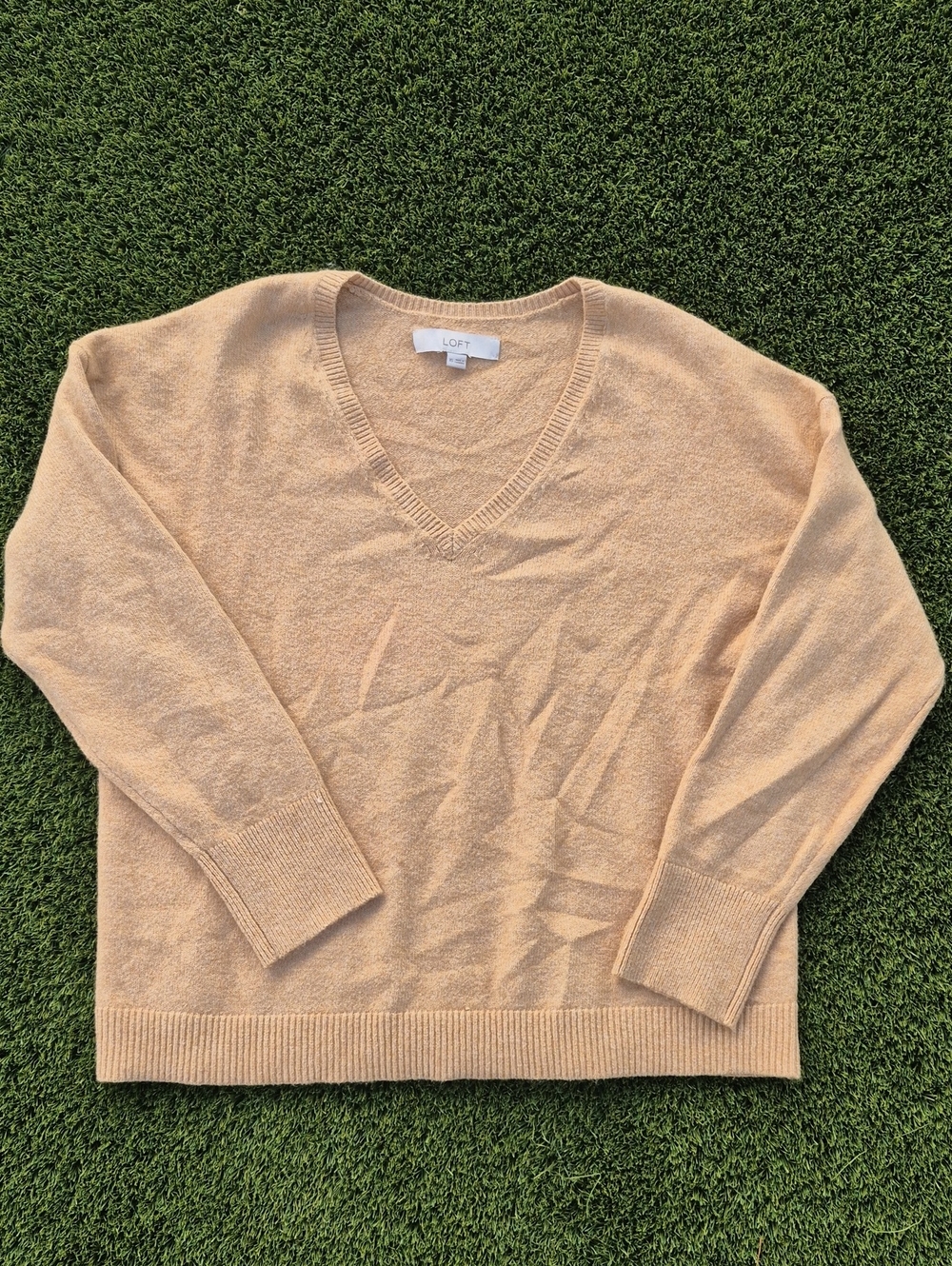 LOFT Women's V-Neck Sweater in Camel Tan